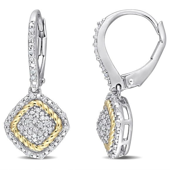 Clous d’oreilles Miabella en forme de grappes à auréole avec 1/3 ct poids total de diamants en argent sterling à deux tons