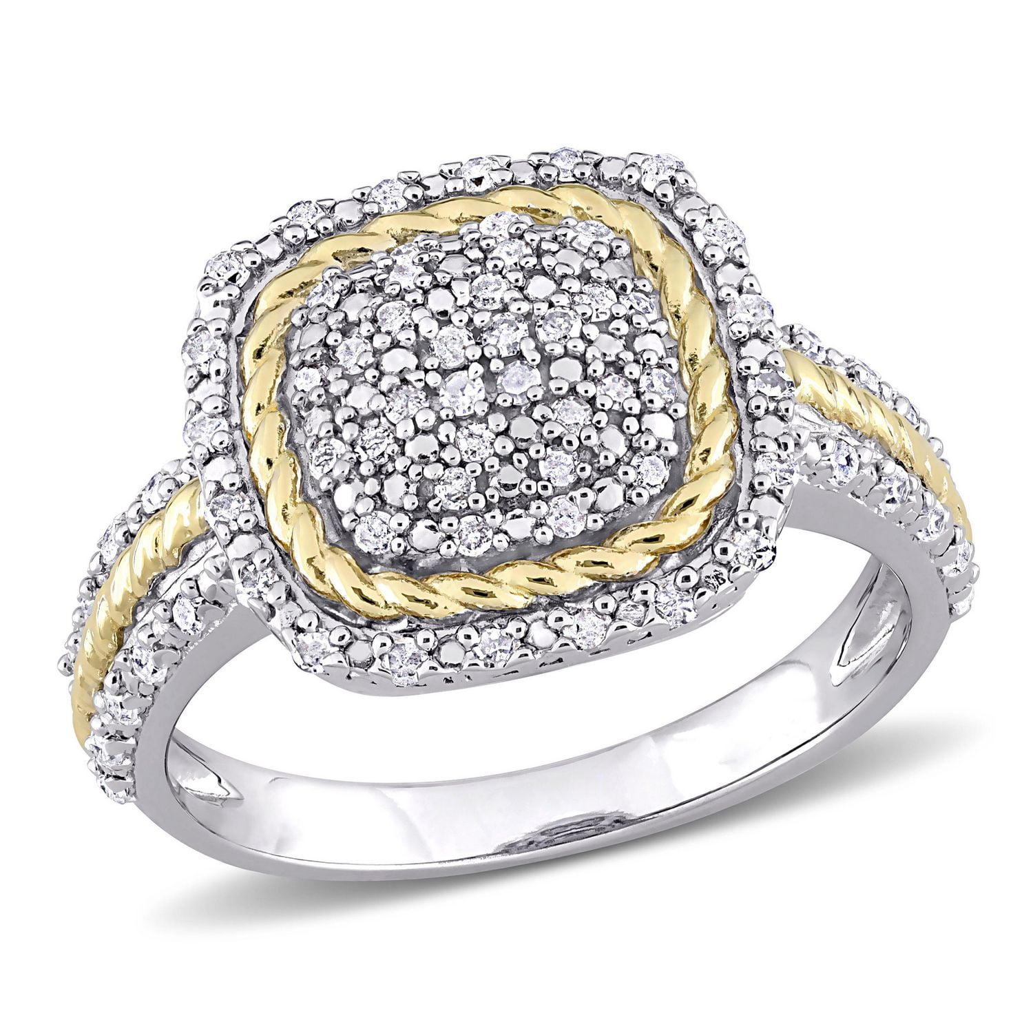 Bague en forme de grappe à auréole Miabella avec 1/3 ct poids total de diamants en argent sterling à deux tons