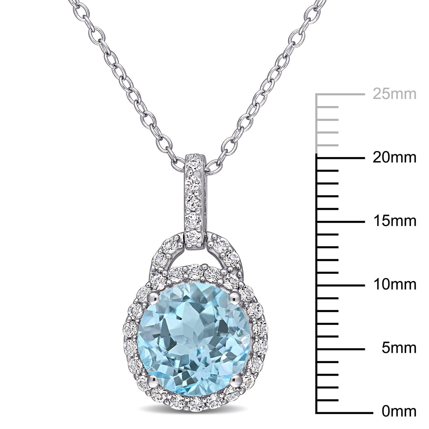 Pendentif avec chaine Miabella en forme de goutte à auréole avec 4 CT PBT de topaze bleue et topaze blanche en argent sterling
