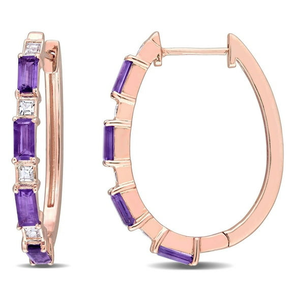 Boucles d’oreilles créoles Miabella en forme de brique avec 2-1/6 CT PBT d’améthyste et topaze blanche en argent sterling plaqué rose