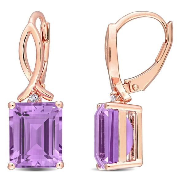 Miabella 6-1/3 Carat T.G.W. Pink Amethyst and White Topaz Rose-Plated Sterling Silver Drop Earrings