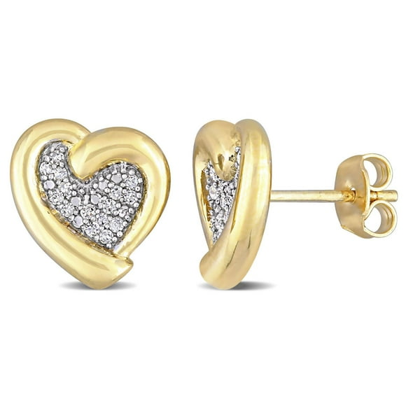 Miabella 1/6 Carat T.W. Diamond Yellow-Plated Sterling Silver Heart Stud Earrings