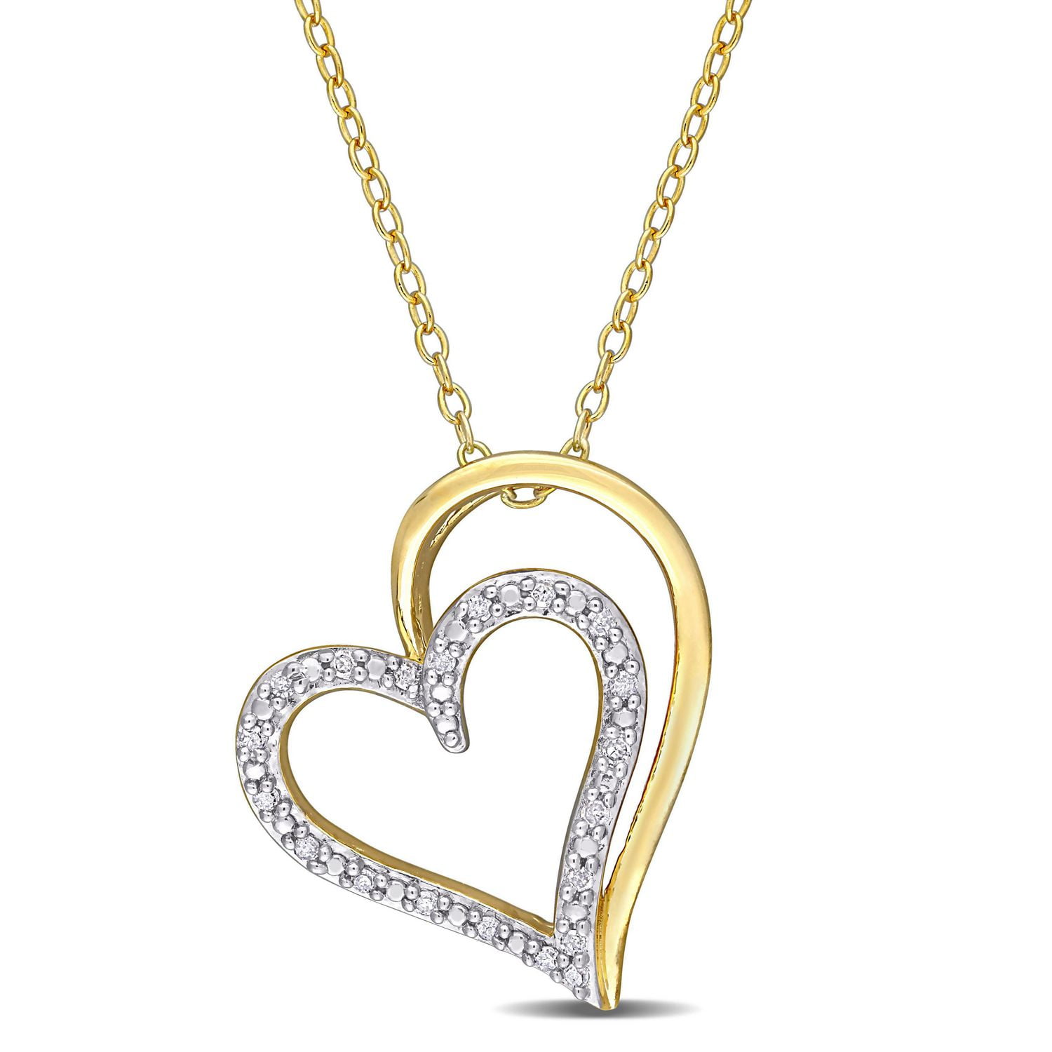 Pendentif avec chaine en forme de coeur Miabella avec 1/10 ct poids total de diamants en argent sterling plaqué jaune
