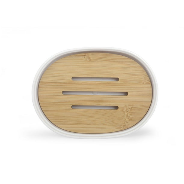 MAINSTAYS Bamboo and Plastic Soap Dish, Plastic Bamboo soap dish