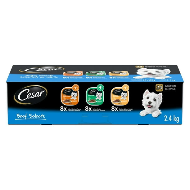 Nourriture humide pour chiens adultes CESAR pain classique en sauce Sélections de volaille - format variété 24x100g