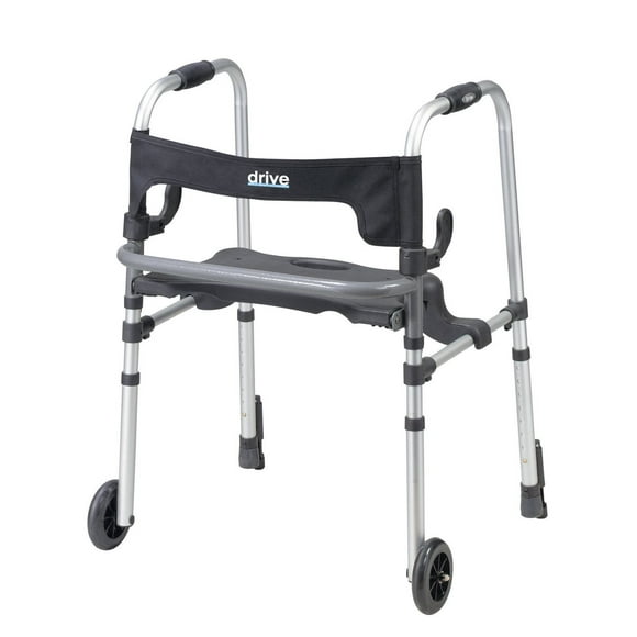 Drive Medical Grey Clever Lite LS Walker Rollator with Seat and Push Down Brakes