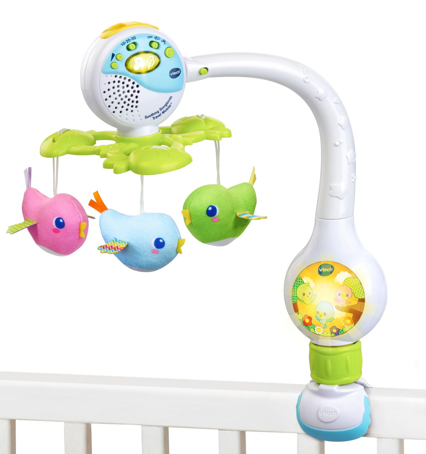baby-mcm - mobile musical pour bébé garçon à accrocher au lit ou au berceau  de votre bébé Mobile composé de 5 peluches (2 dragons vert, 2 oiseaux  turquoise et une boule blanche