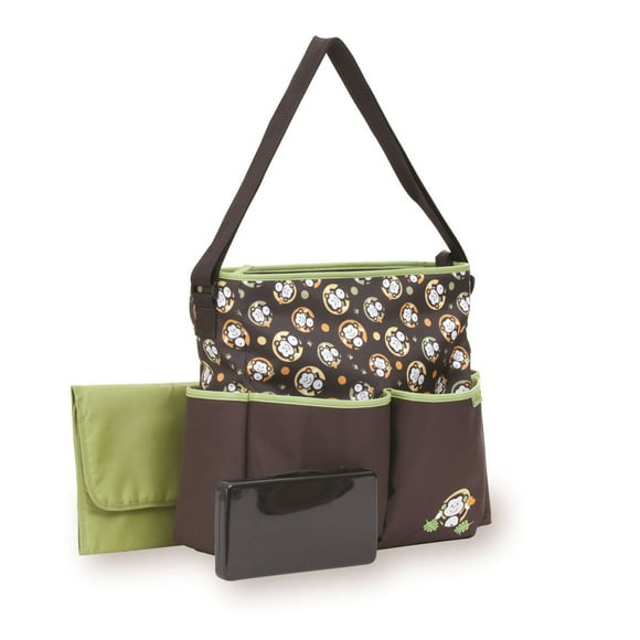 Sac à couches de luxe style fourre-tout à motif de singes avec étui à lingettes de Baby Boom