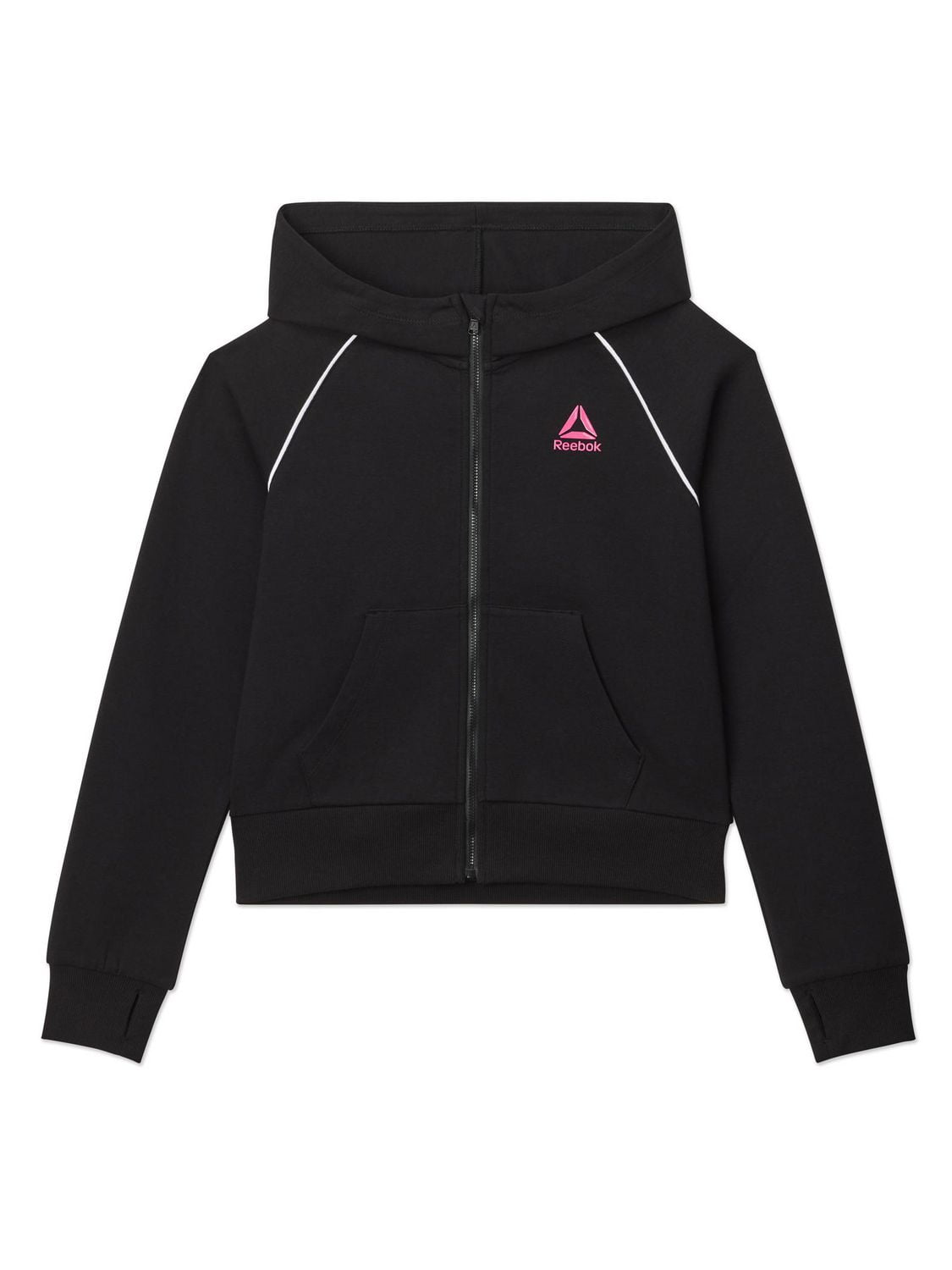 Reebok Girls "Starter" Zip-Up Cropped Hoodie with Piping and Pockets