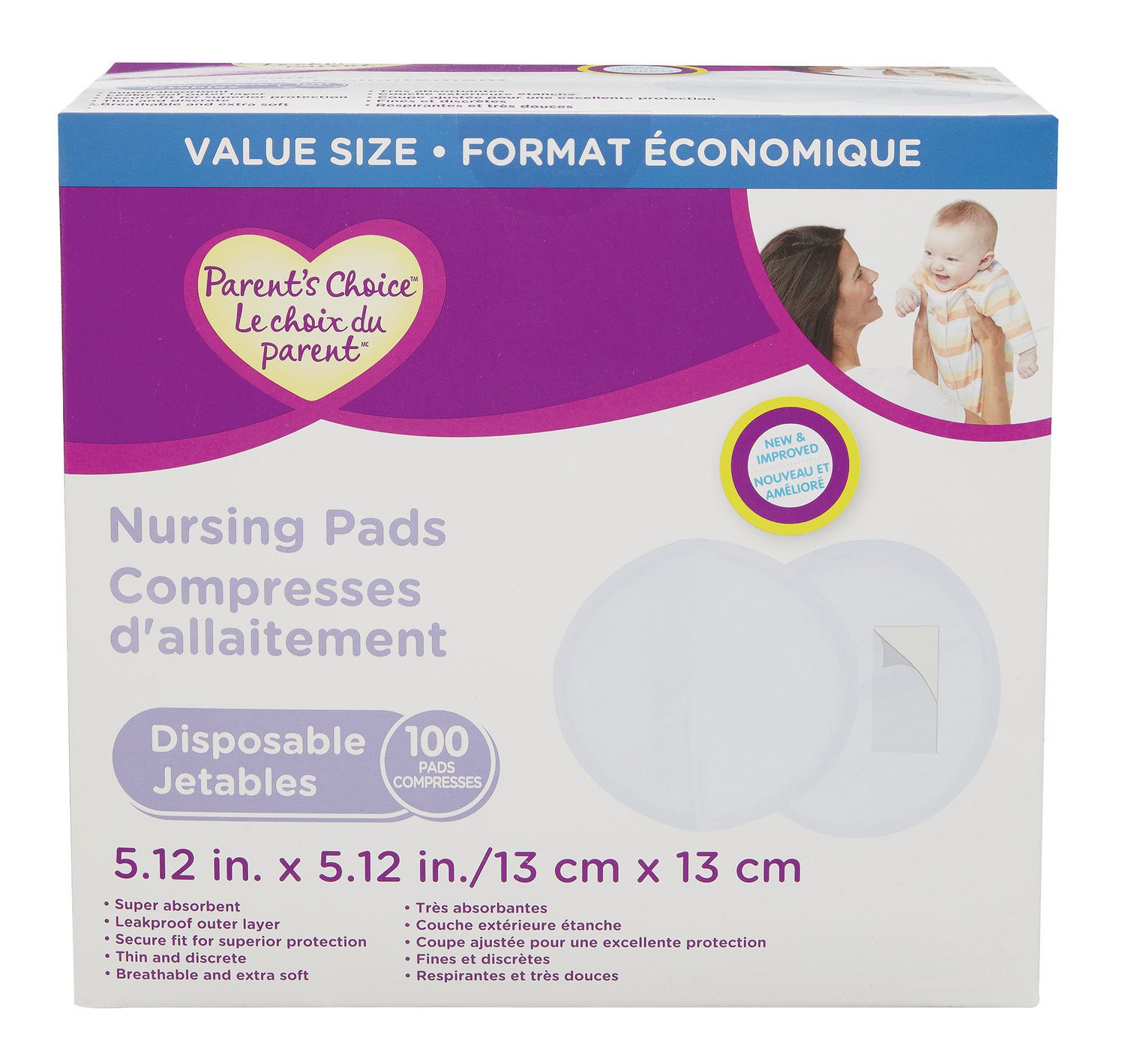 Parent's Choice Disposable Nursing Pads, 100 pads (5.12 x 5.12