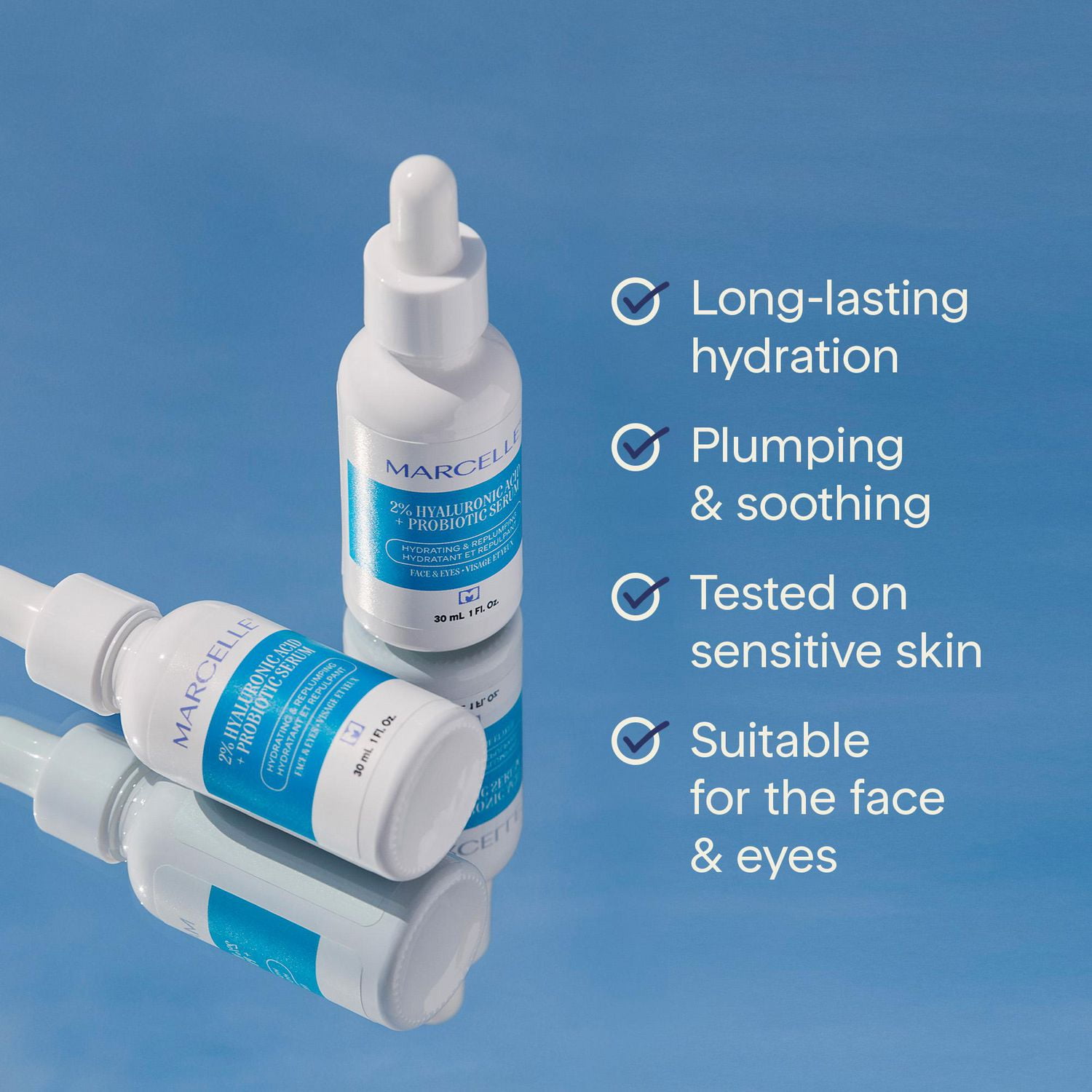 Marcelle 2% Hyaluronic Acid + Probiotic Serum, Hydrating & repulping, 30 mL