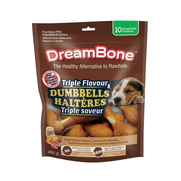 "DreamBone Haltères Triple Saveur Beurre de Cacahuète (Sans Artificiel) 10ct, 10oz, 280g"