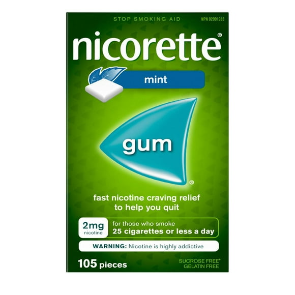 Nicorette Gum, Nicotine 2 mg, Mint Flavour, Quit Smoking Aid and Smoking Cessation Aid, 105 pieces
