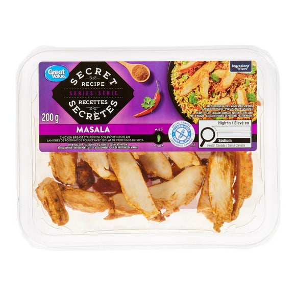 Great Value Secret Recipes Series Masala Chicken Breast Strips With Soy Protein Isolate, 200 g