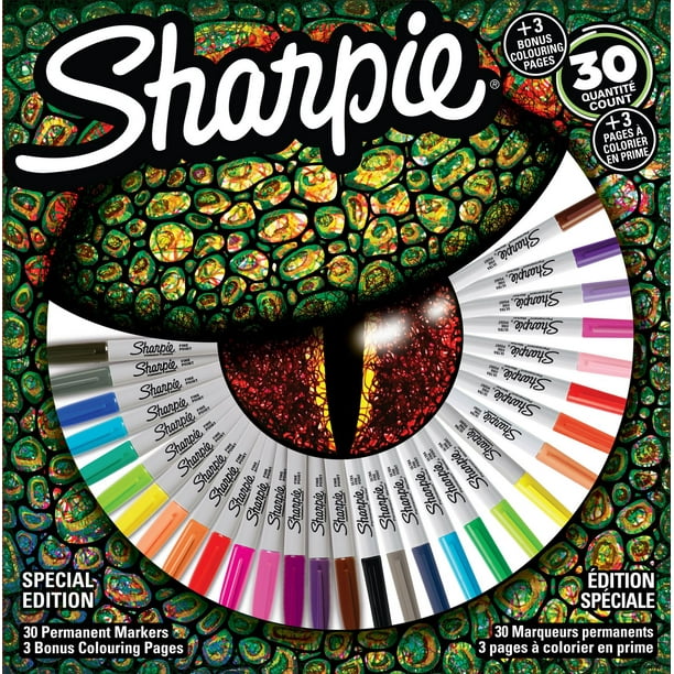 Paq. de 30 marqueurs Sharpie en édition spéciale avec 3 pages à colorier en prime