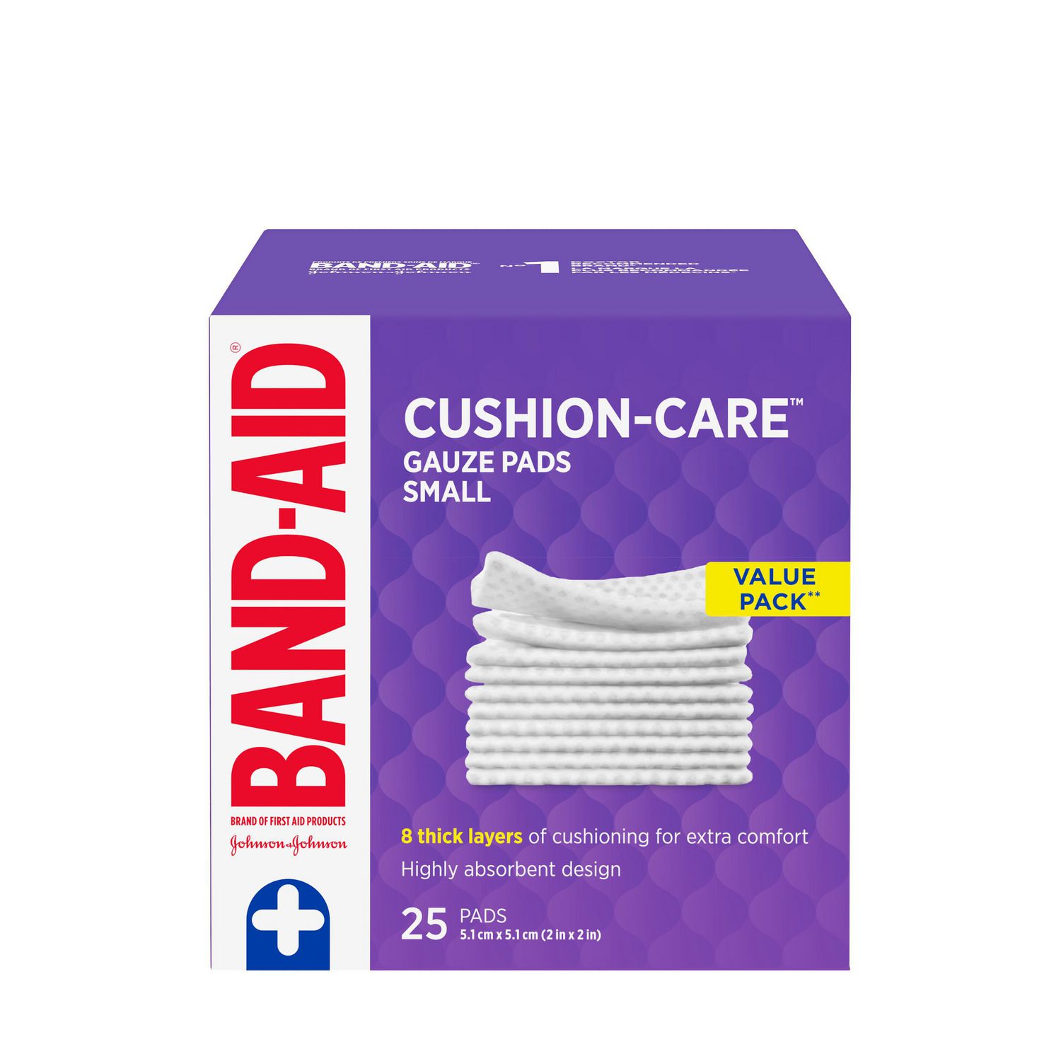 Compresses de gaze stériles Protection coussinée de marque BAND-AID® idéales pour les coupures, égratignures et brûlures mineures; compresses non adhérentes emballées individuellement pour le soin des plaies, petite taille, 5,1 cm x 5,1 cm