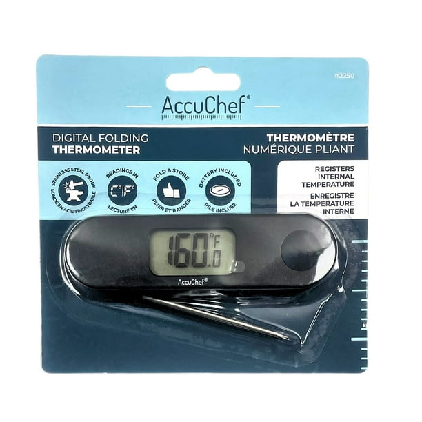 AccuChef Digital Compact Folding Thermometer, Black or Red, Model 2250,  Registers Internal Temperature 