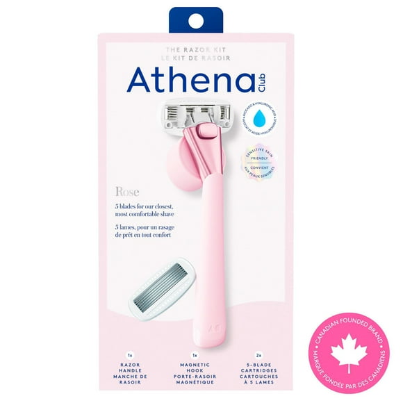 Athena Club 5-Blade Razor Kit, Rose, Razor + 2 Blade Refills + Hook