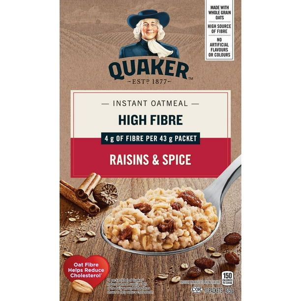 Quaker Gruau instantané Teneur élevée en fibres Raisins secs et épices