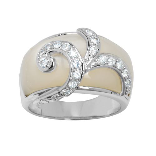 PAJ Sterling Silver White Mother of Pearl and Cubic Zirconia Ring ...