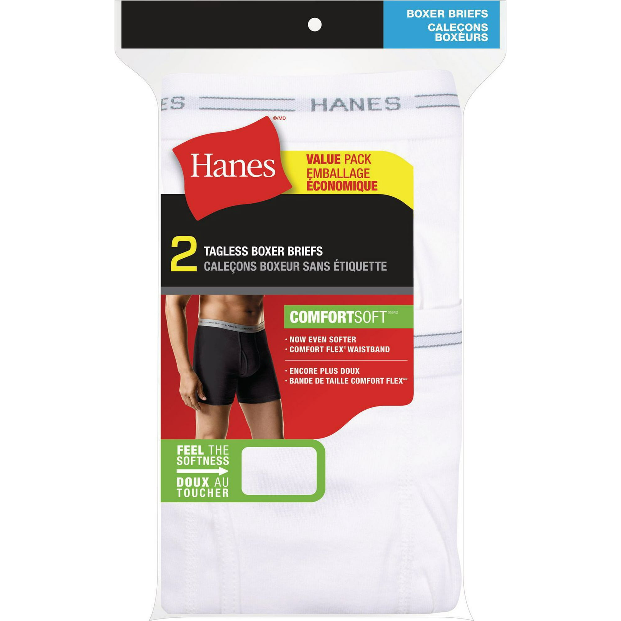 Hanes Men's 2 Pack Tagless Boxer Briefs with Comfort Flex