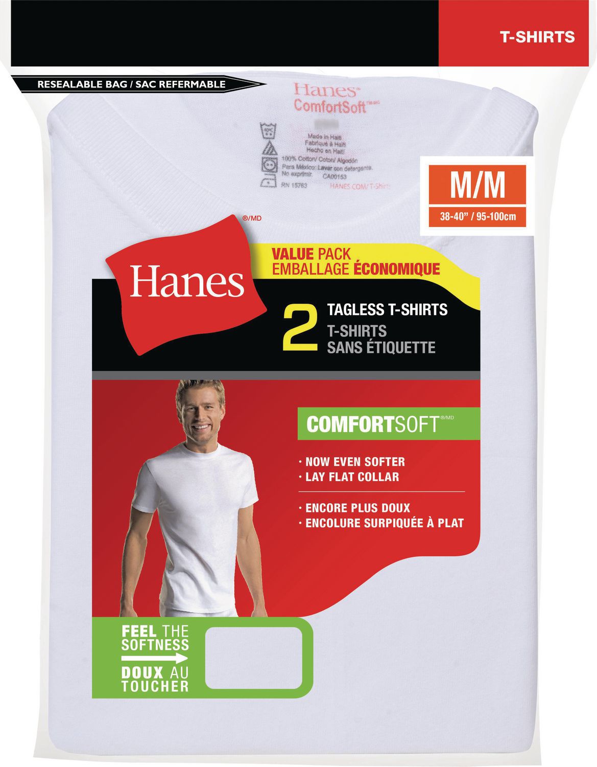 Hanes Men's 2 Pack FreshIQ Tagless Crewneck T-Shirts