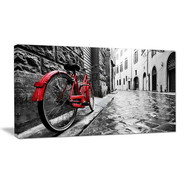 Tableau à toile imprimée Design Art Paysage urbain Bicyclette rouge rétro vintage