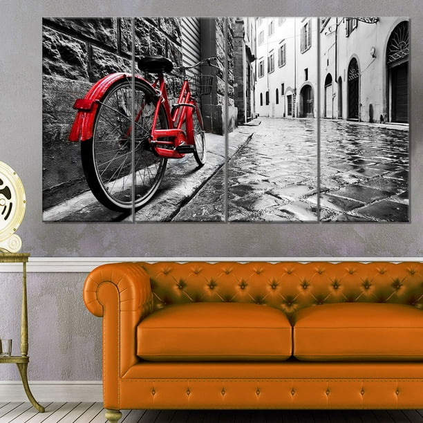 Tableau à toile imprimée Design Art Paysage urbain Bicyclette rouge rétro vintage