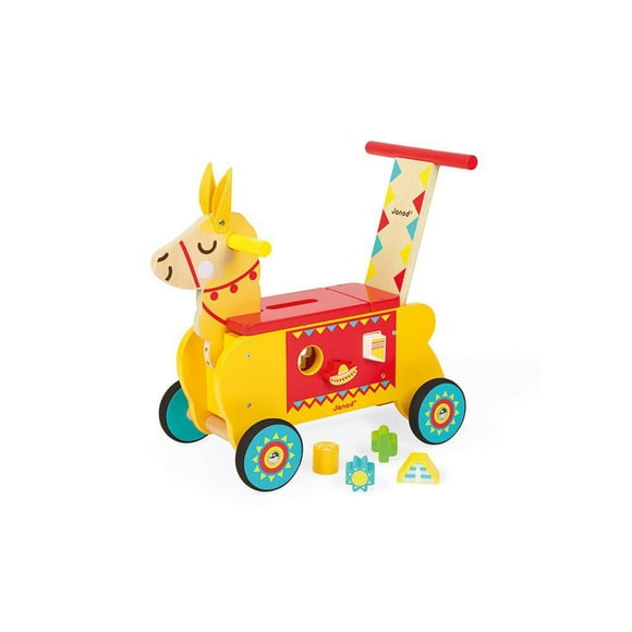 Janod Llama Ride-On Toy - Wooden Push and Ride Toy with Shape Sorter for Toddlers - 12 months +