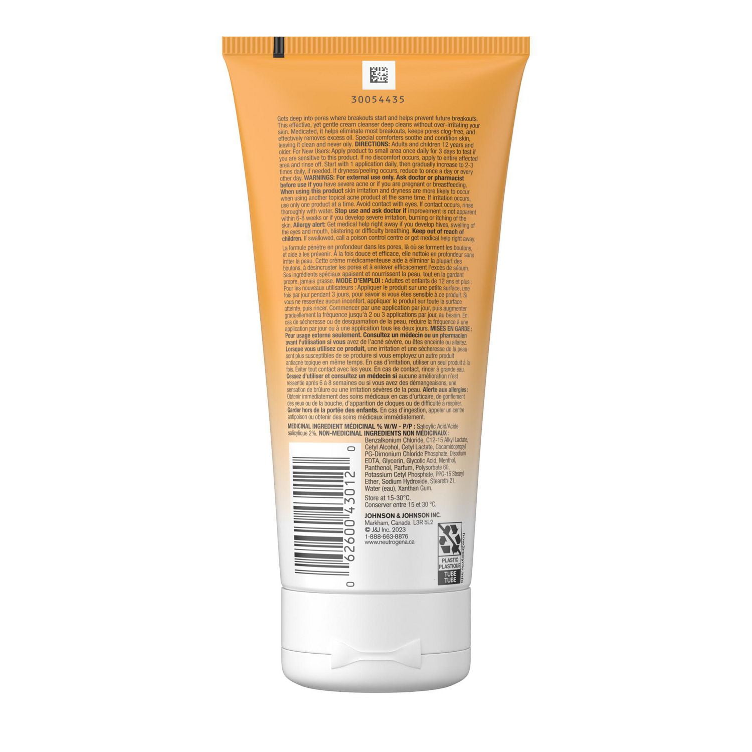 Neutrogena Nettoyant antiacné pour le visage - acide salicylique pour l'acné et les points noirs - crème nettoyante sans huile pour le visage 200 ml