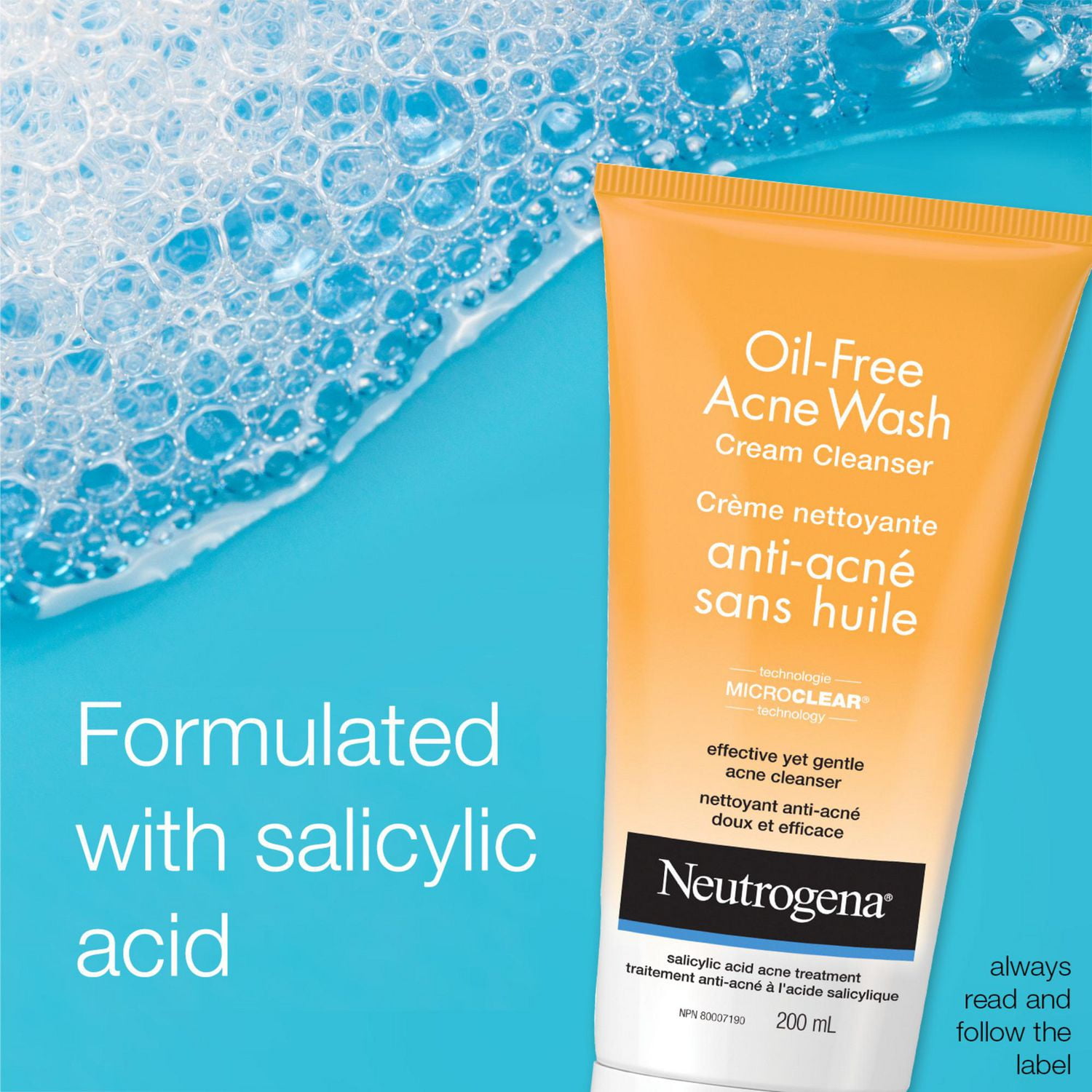 Neutrogena Acne Face Wash - Salicylic Acid For Acne & Blackheads - Oil Free Cream Facial Cleanser, 200 mL