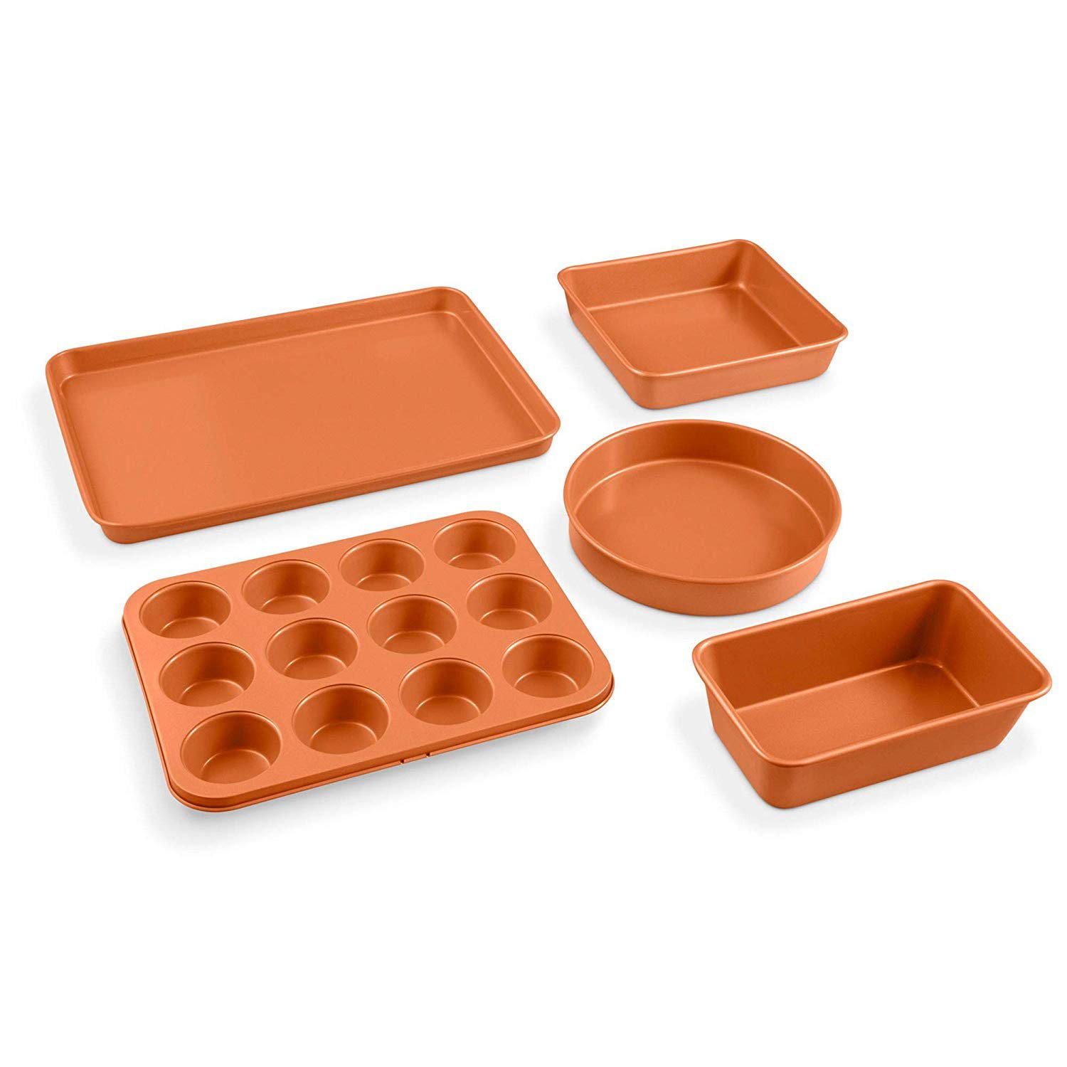 Gotham Steel 5 Piece Complete Copper Nonstick Bakeware Set With Durable Ceramic Coating Heavy Duty 0 8mm Gauge Dishwasher Safe Includes Xl Cookie