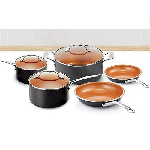 Gotham Steel Batterie de cuisine antiadhésive en céramique de 8 pièces, casseroles et poêles