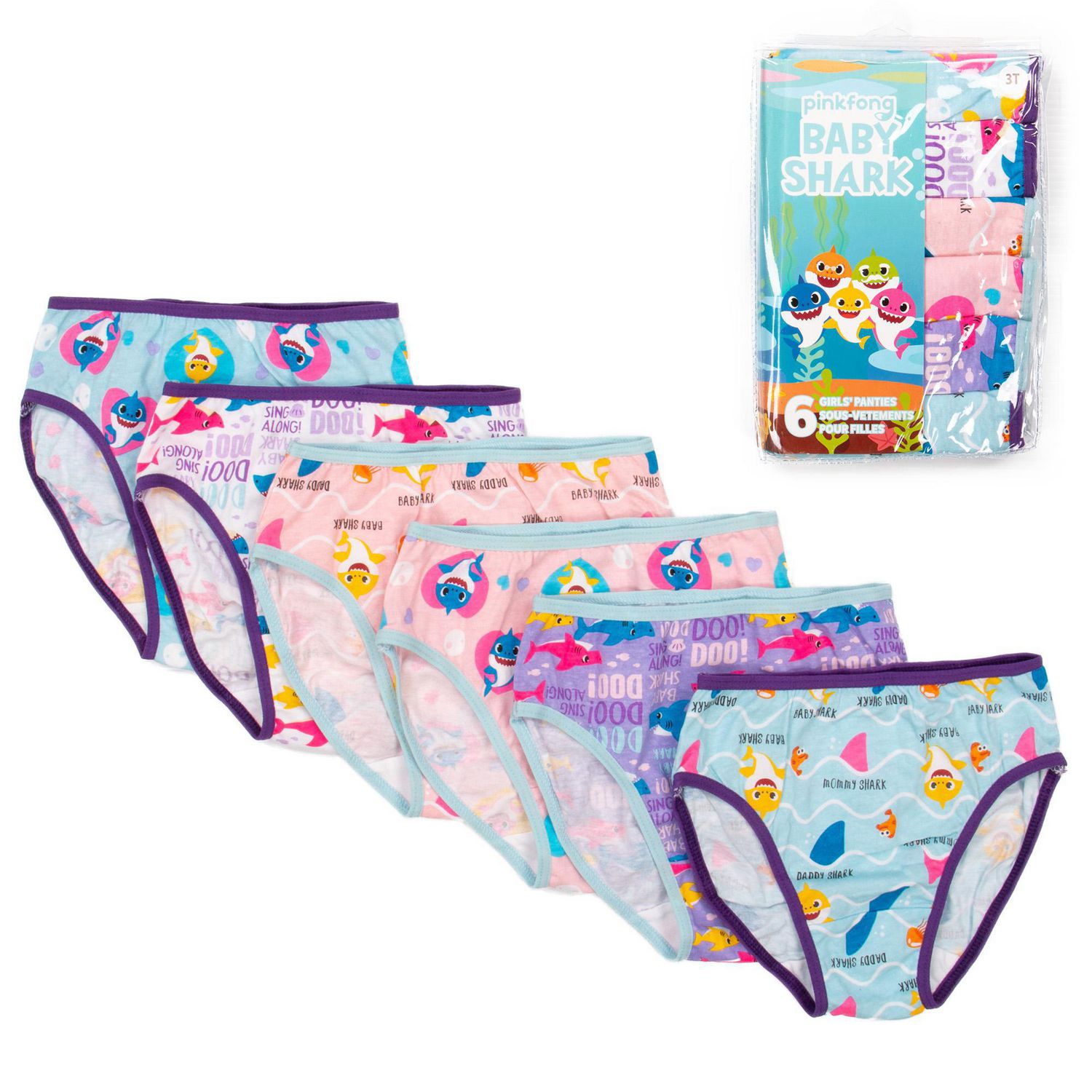 Baby Shark Toddler Girl's 6 Pack Underwear, Sizes 2T-4T 