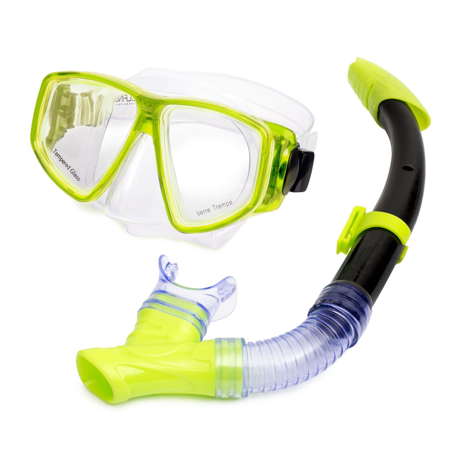 Dolfino Pro Pinnacle Adult Mask and Snorkel Combo Set - Green / Clear ...