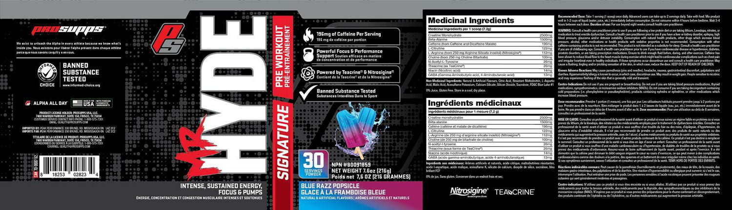 ProSupps Mr HYDE Signature Pre Workout Blue Razz Popsicle Intense Sustained Energy Focus PUMPS PreWorkout Intense Sustained Energy Focus PUMPS