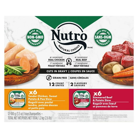 Nutro Natural Choice Adult Wet Dog Food Grain Free Simmered Beef & Chicken Cuts in Gravy Recipe, 12x100g