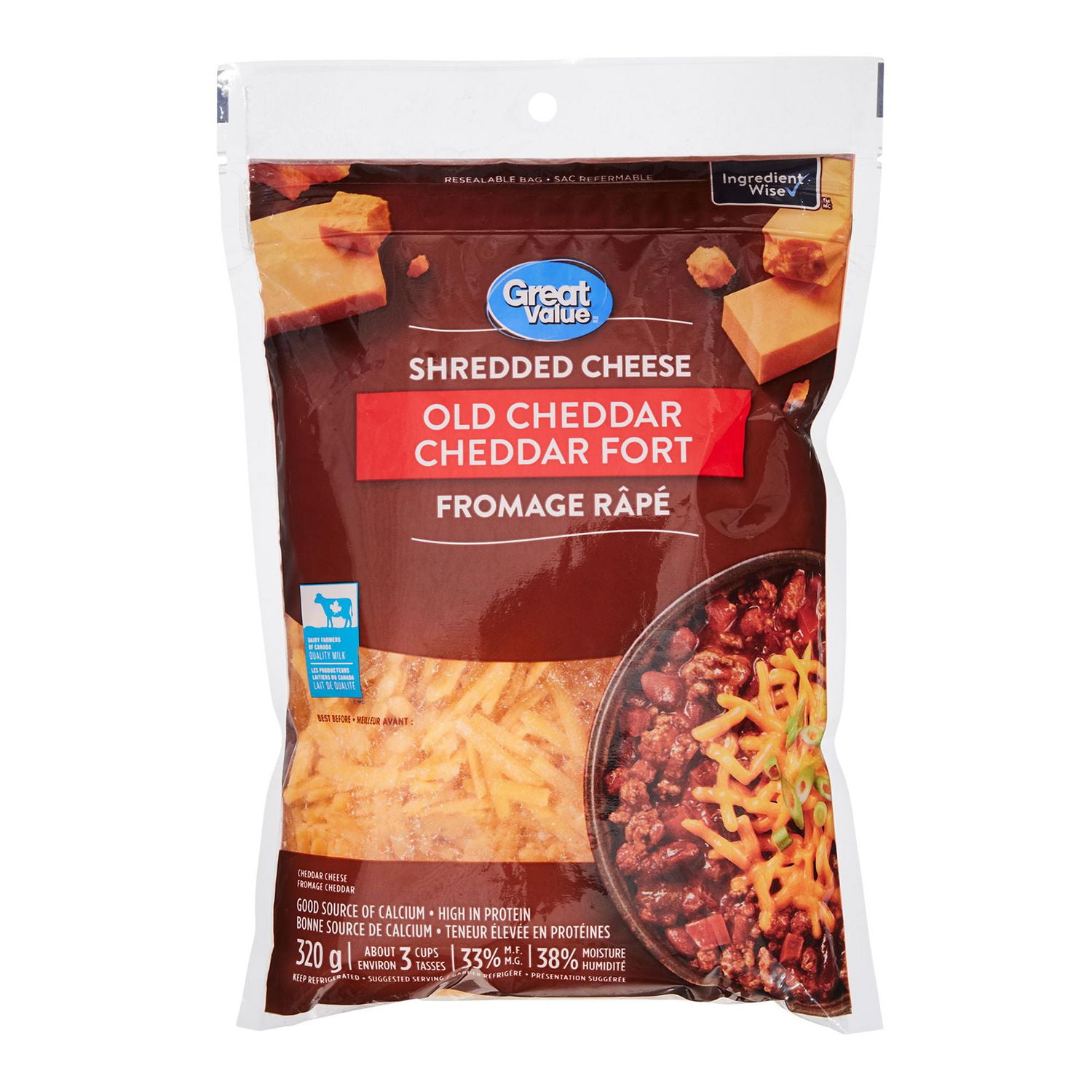 Great Value Old Cheddar Shredded Cheese, 320 g