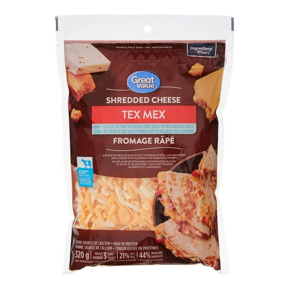Great Value Light Tex Mex Shredded Cheese, 320 g