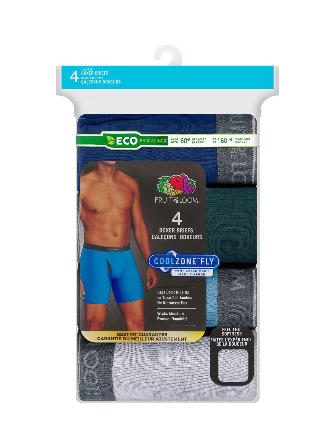 CALEÇONS BOXEURS COOLZONE POUR HOMMES, ASSORTI PAQ. DE 4 Tailles P-TG