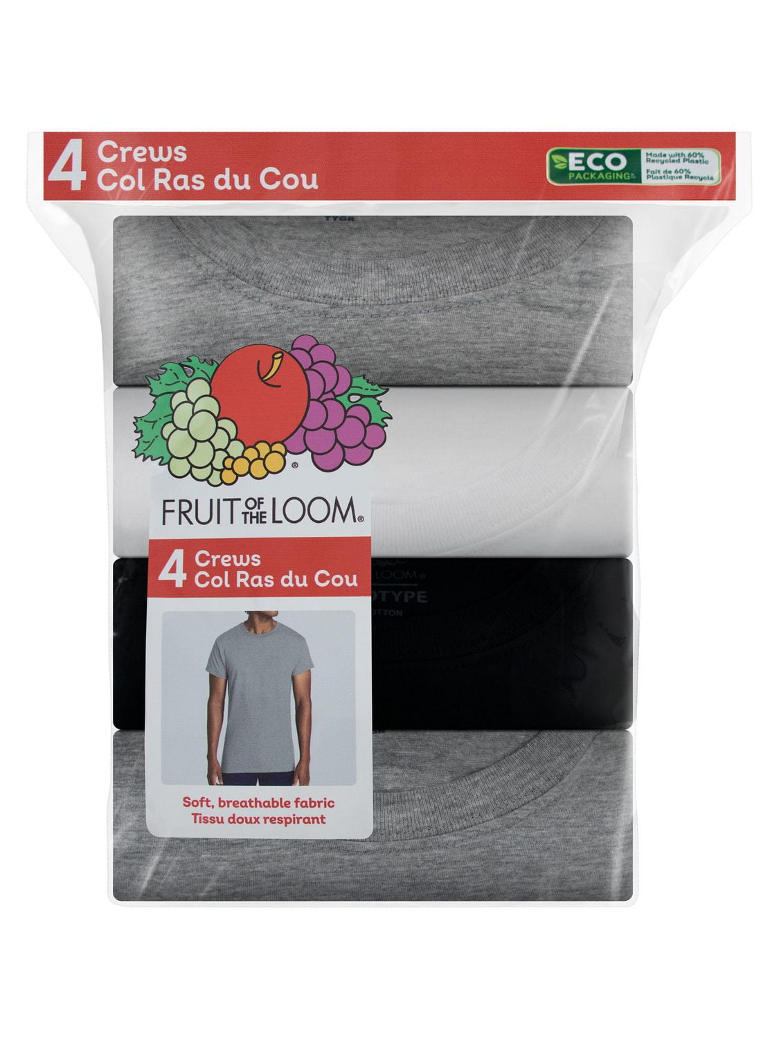 Men's Short Sleeve Crew T-Shirt, Assorted 4 Pack, S-XL