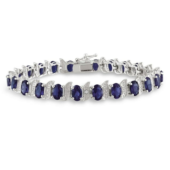Tangelo 13-1/5 Carat T.G.W. Created Blue Sapphire and Diamond-Accent Sterling Silver Tennis Bracelet, 7"