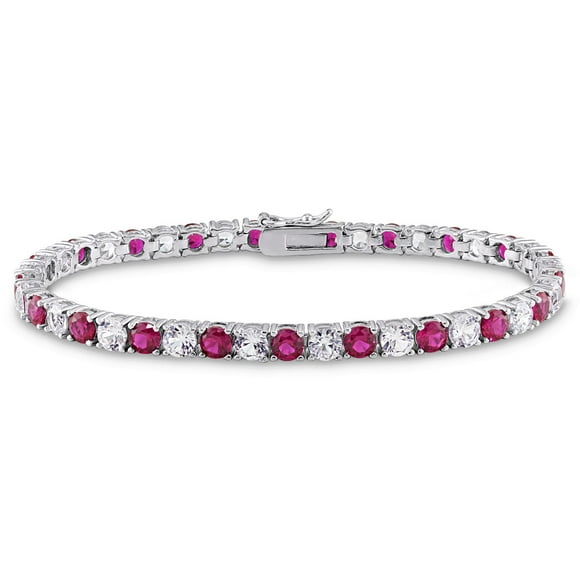 Tangelo 14-1/2 Carat T.G.W. Created Ruby and White Sapphire Sterling Silver Tennis Bracelet, 7.25"