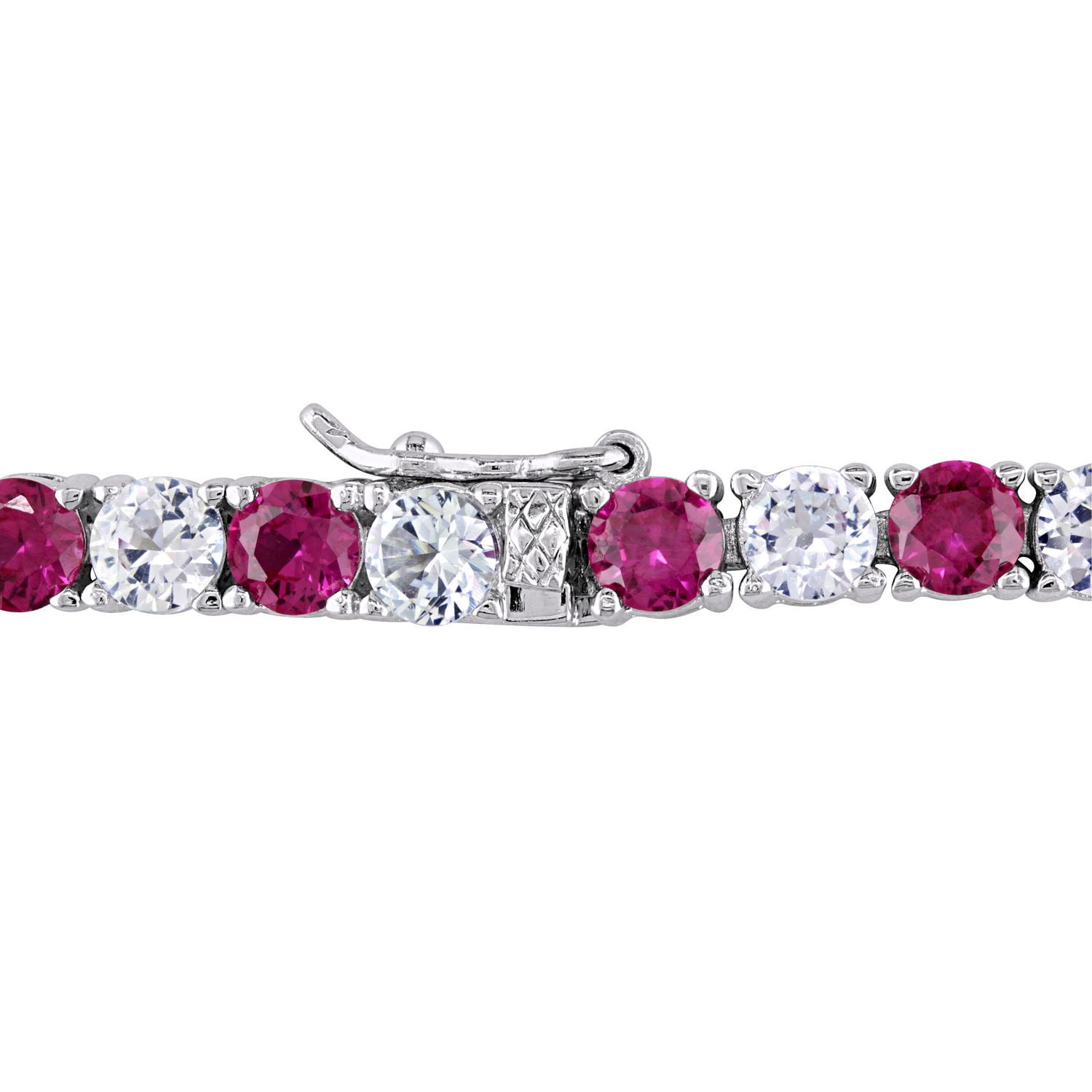 Tangelo 14-1/2 Carat T.G.W. Created Ruby and White Sapphire Sterling Silver Tennis Bracelet, 7.25"