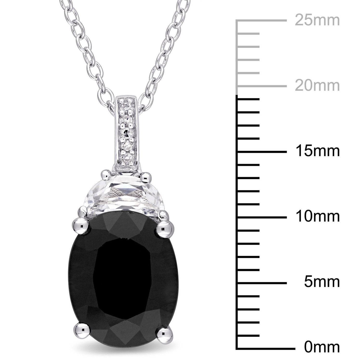 Pendentif Asteria avec saphir noir, saphirs blancs synthétiques 4 CT PBT et accents de diamants en argent sterling, 18 po