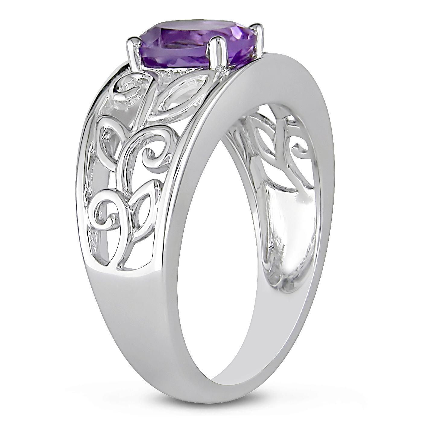 Tangelo 1 Carat T.G.W. Amethyst Sterling Silver Floral Ring