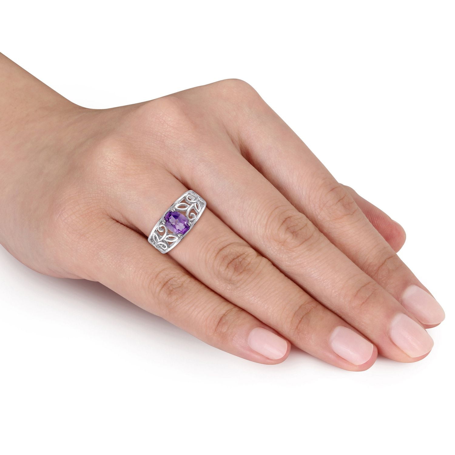 Tangelo 1 Carat T.G.W. Amethyst Sterling Silver Floral Ring