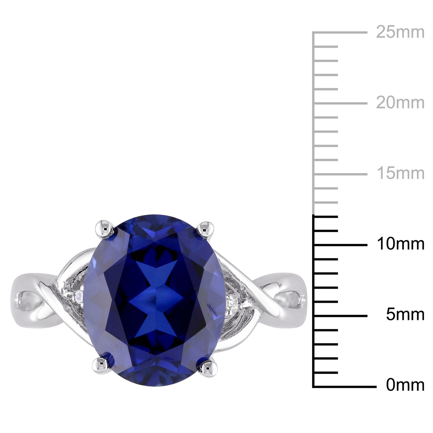 Bague cocktail Tangelo avec saphir bleu synthétique de coupe ovale 7-1/2 CT PBT et accents de diamants en argent sterling
