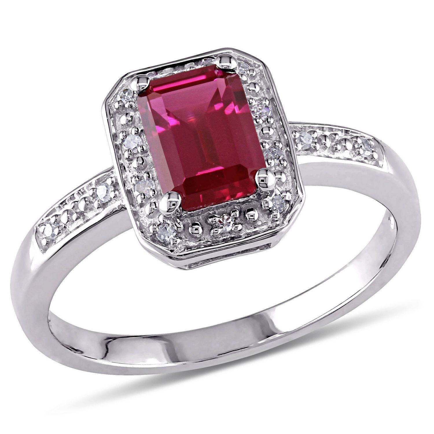 Tangelo 1-3/5 Carat T.G.W. Emerald-Cut Created Ruby And Diamond-Accent