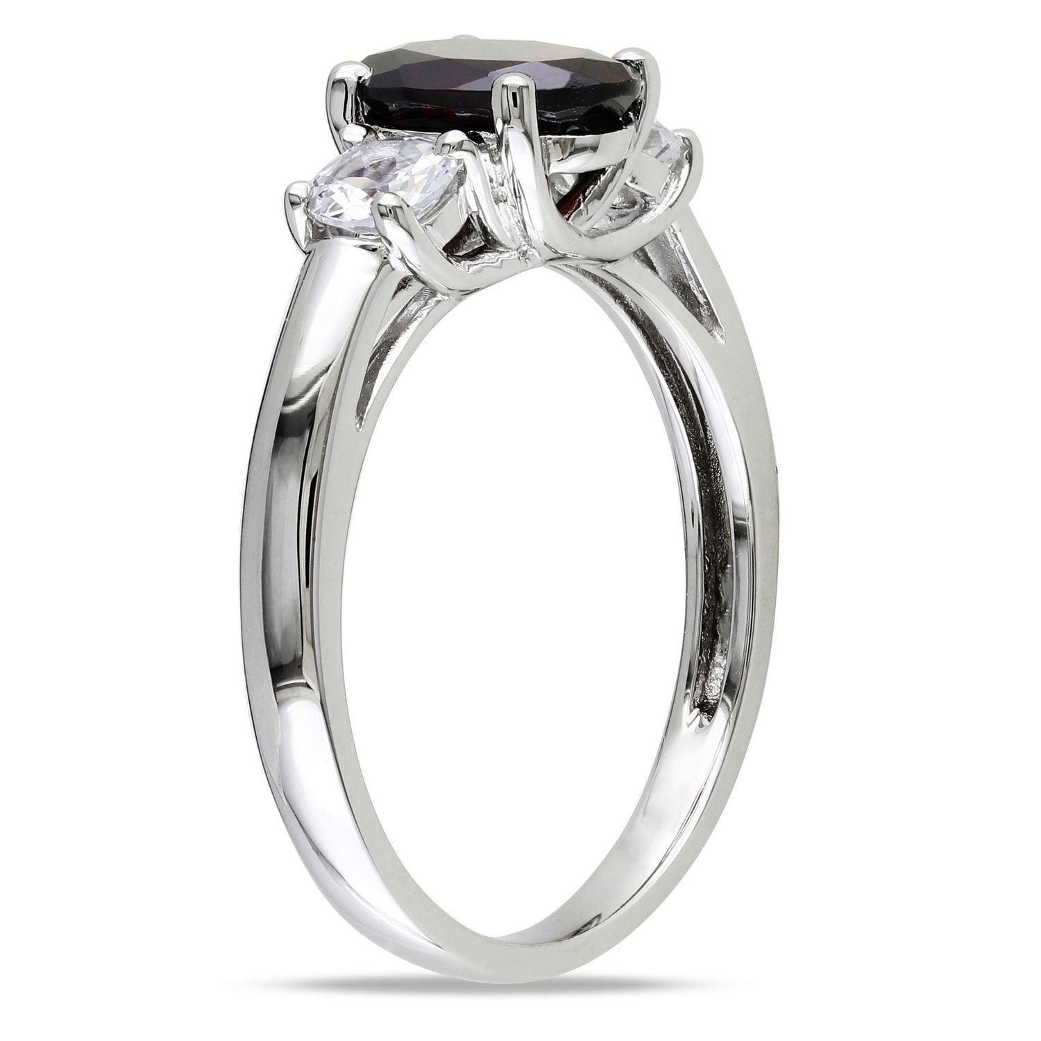 Tangelo 2 Carat T.G.W. Oval-Cut Garnet and Created White Sapphire Sterling Silver Three-Stone Ring